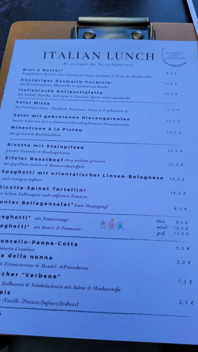 Speisekarte, Verbene Bistro