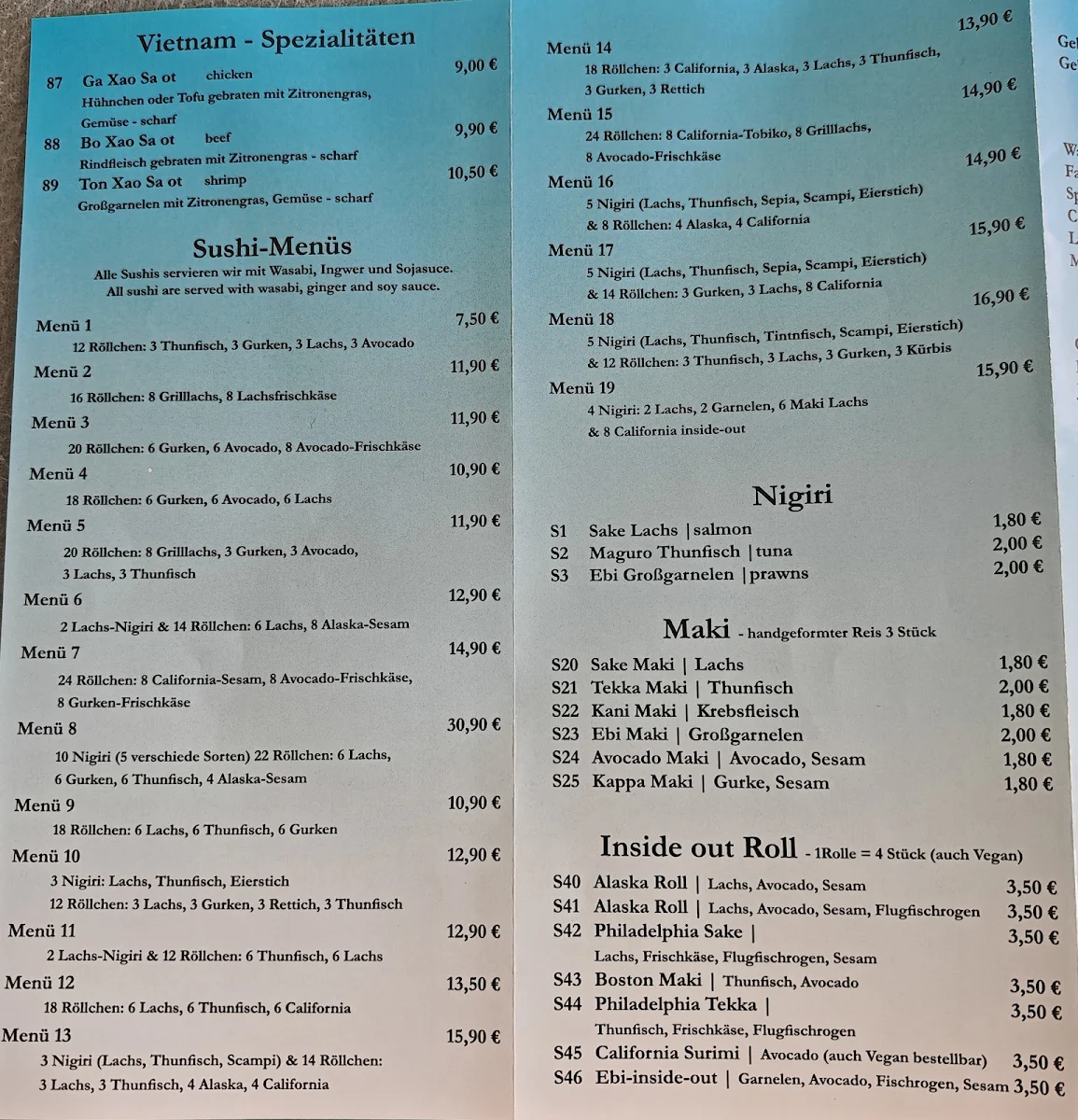 Speisekarte, Schiffe Bistro