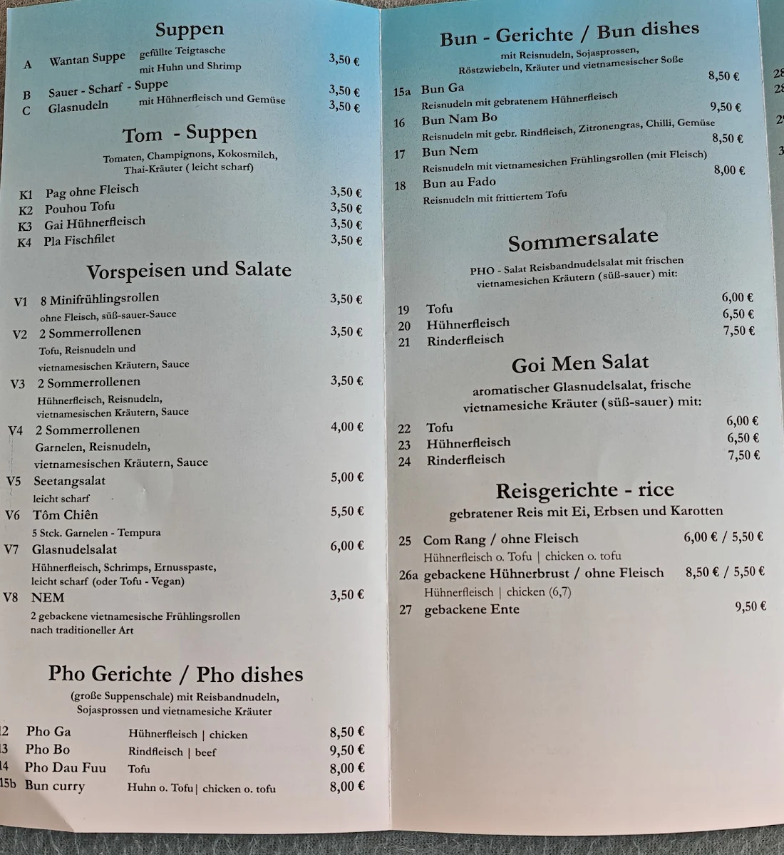 Speisekarte, Schiffe Bistro