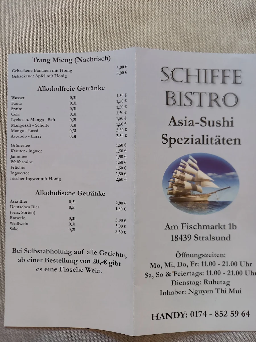 Speisekarte, Schiffe Bistro