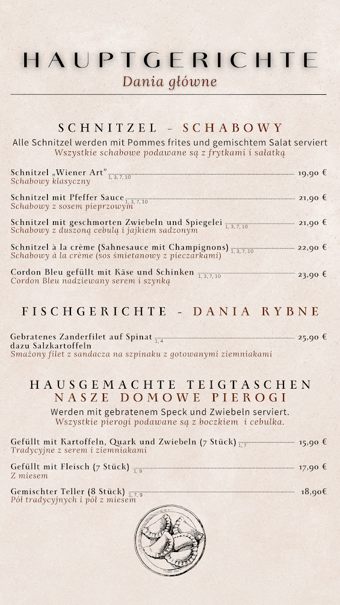 Speisekarte, Cramer Stuben Restaurant