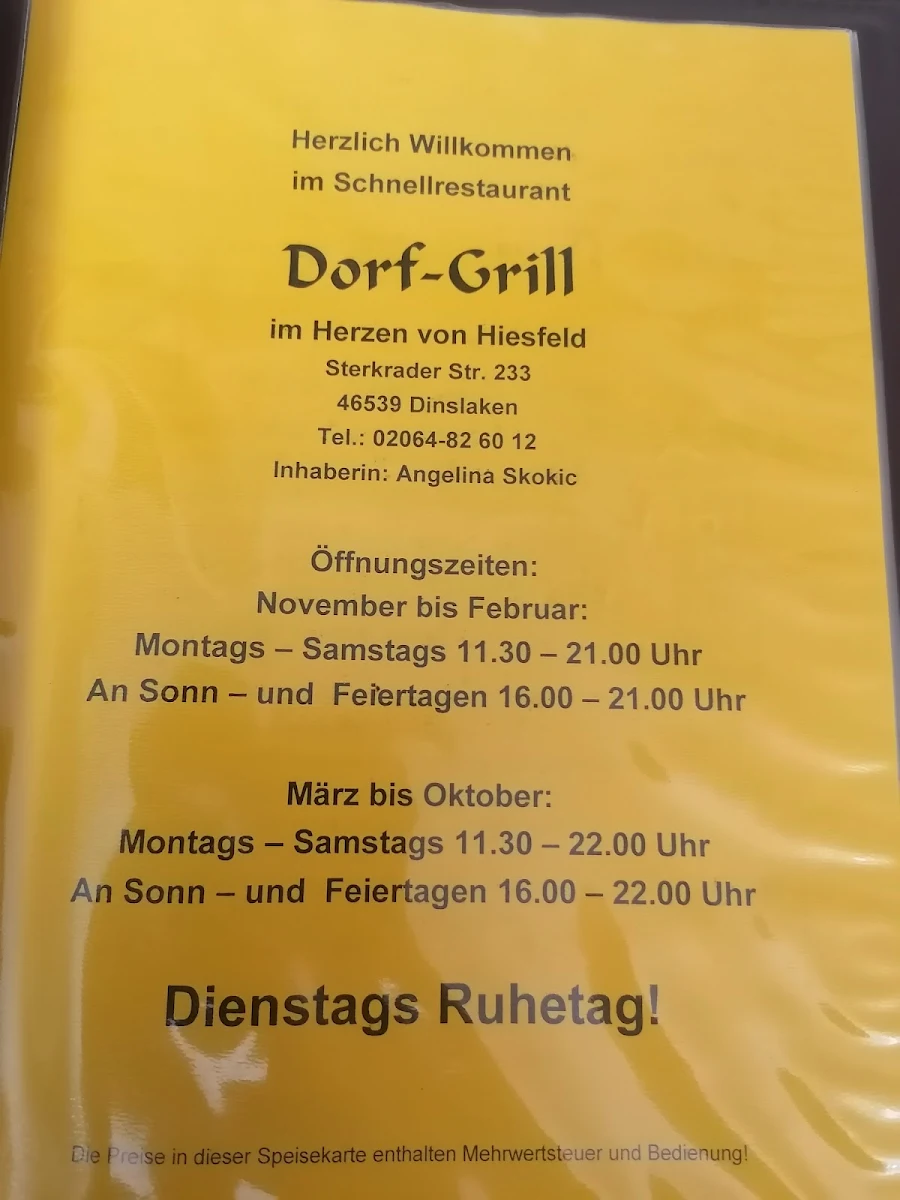 Speisekarte, Dorf-Grill