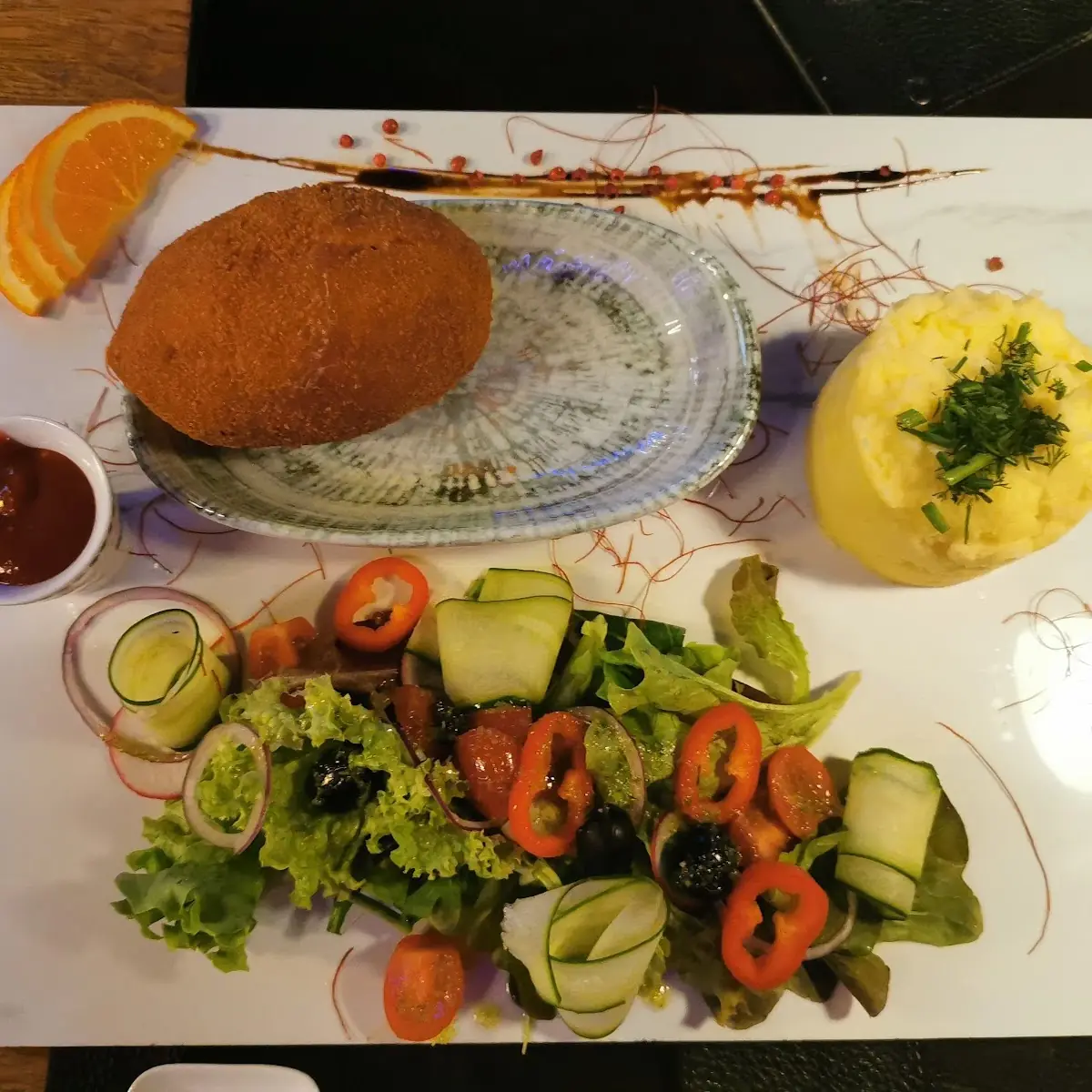Hähnchen Schnitzel, Restaurant Teigtasche