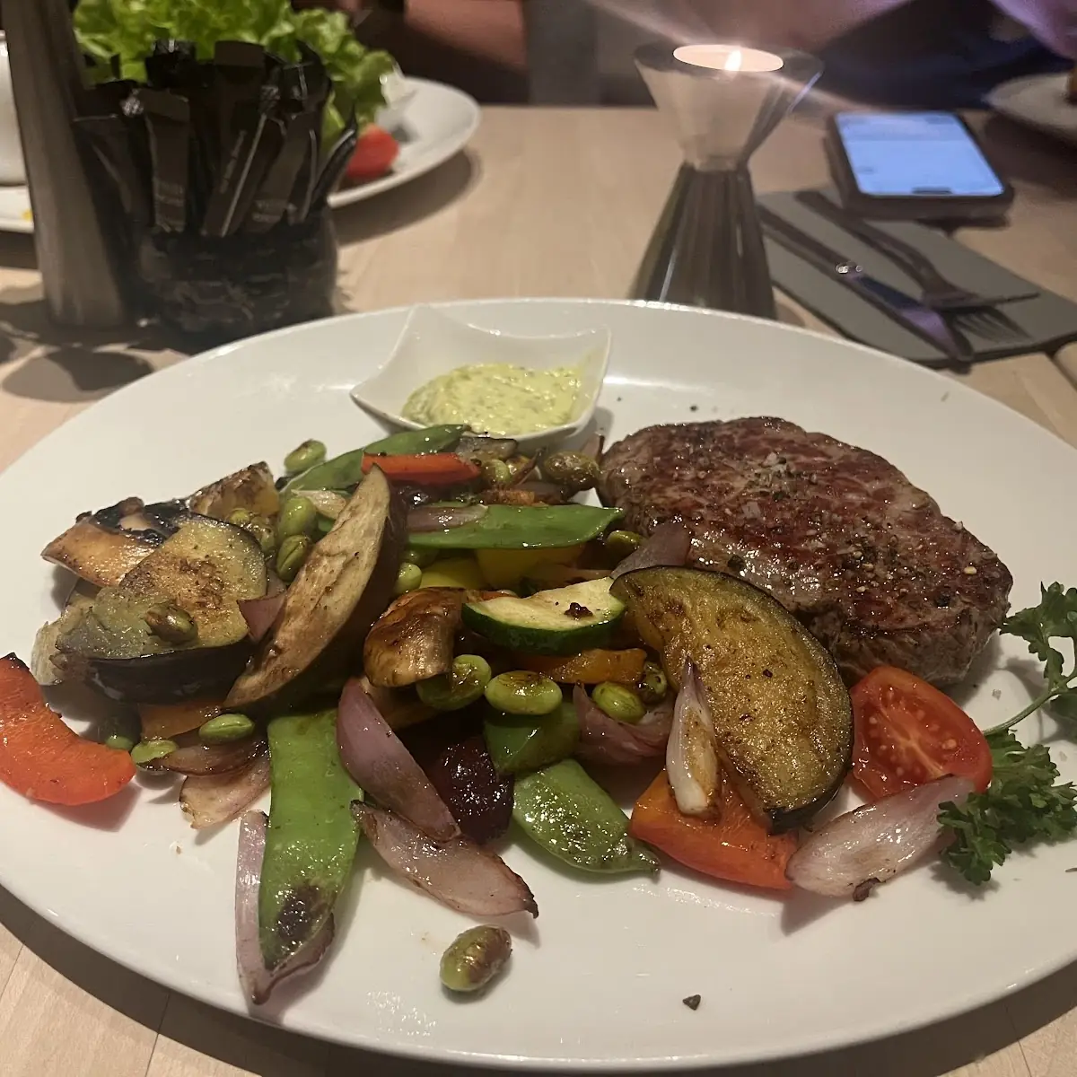 Rumpsteak Mit Grillgemüse, Cafe Bistro Restaurant Zum Kohlenschieber