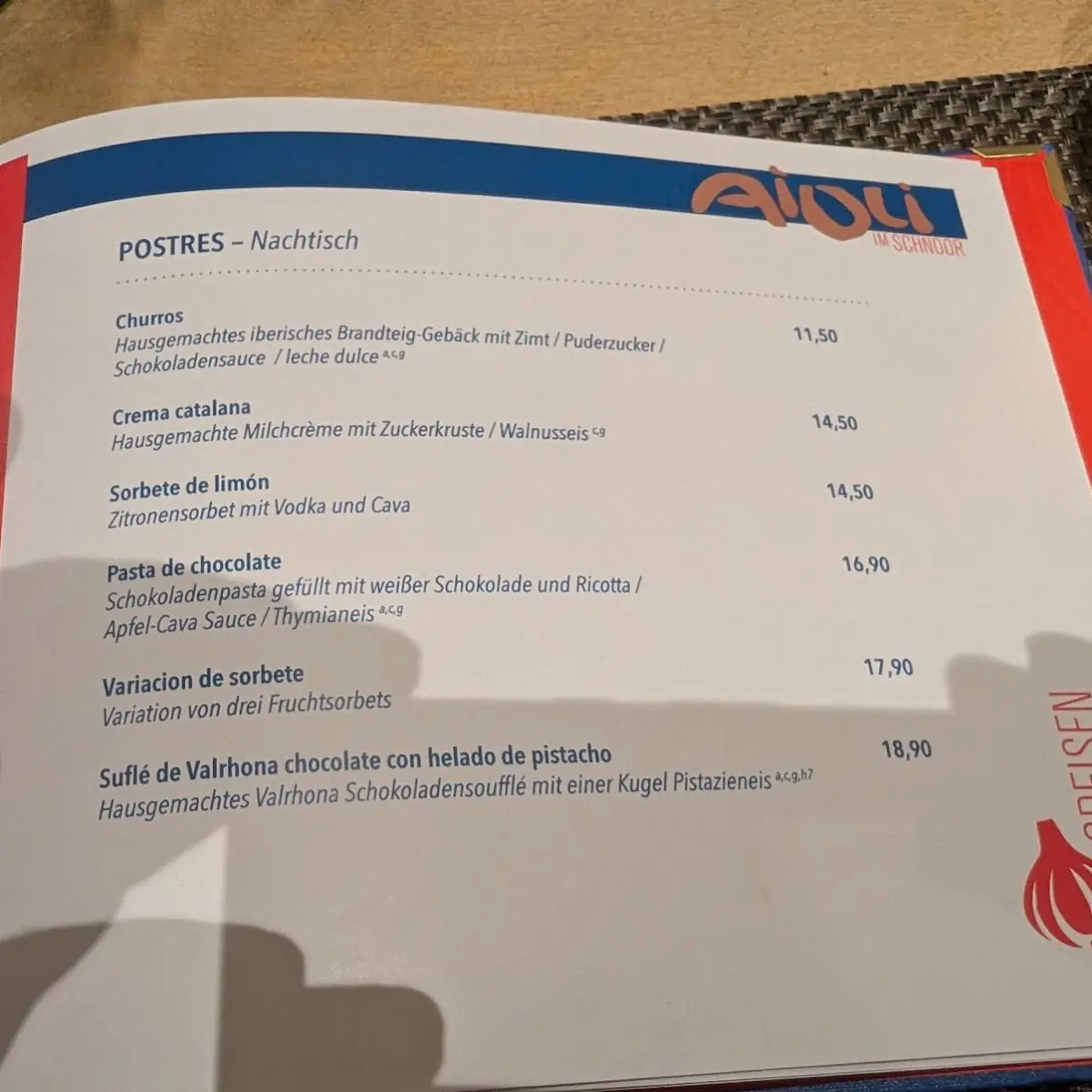 Speisekarte, Aioli im Schnoor