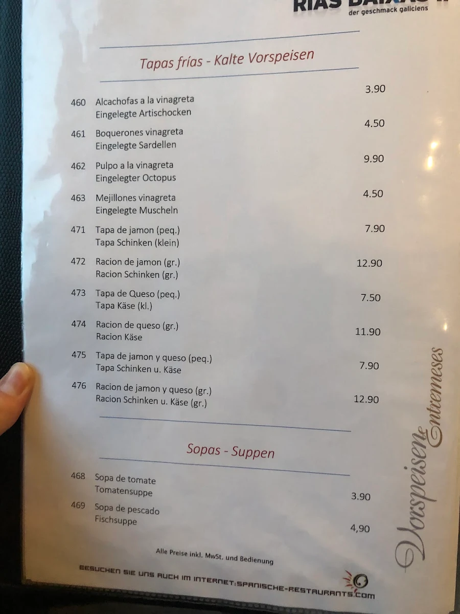Speisekarte, Rias Baixas 2