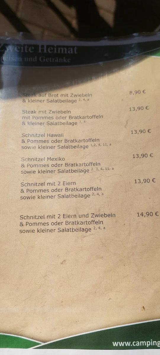 Speisekarte, Gaststätte Zweite Heimat