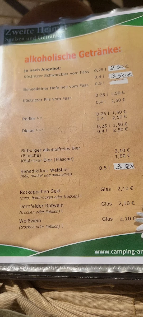 Speisekarte, Gaststätte Zweite Heimat