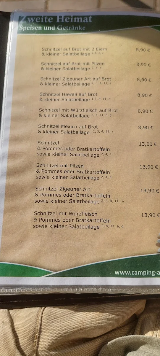 Speisekarte, Gaststätte Zweite Heimat