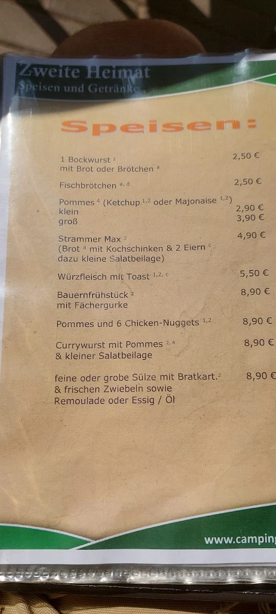 Speisekarte, Gaststätte Zweite Heimat