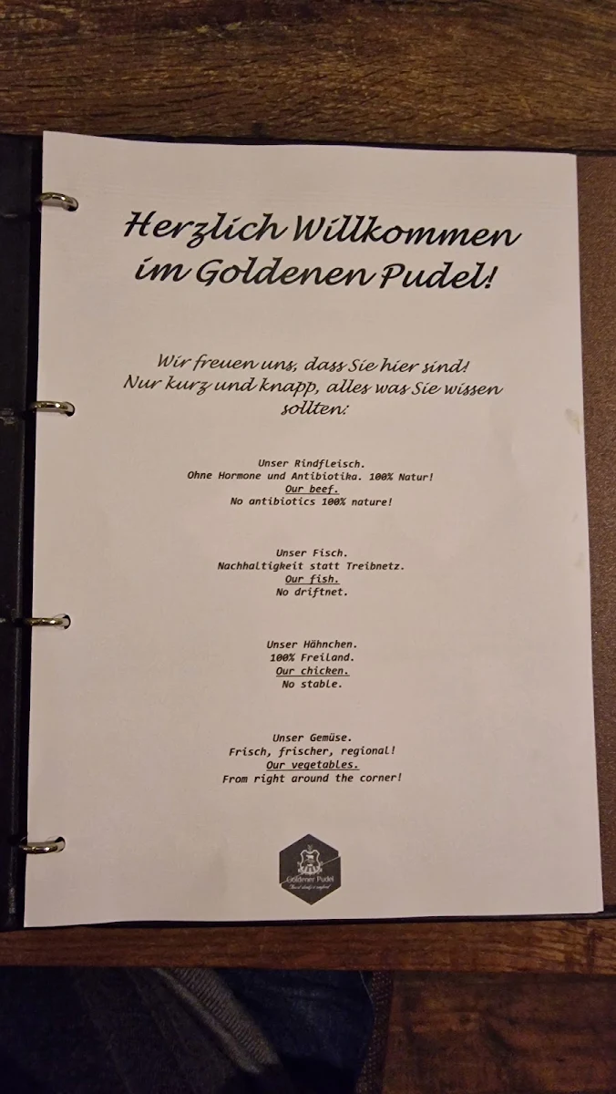 Speisekarte, Goldener Pudel