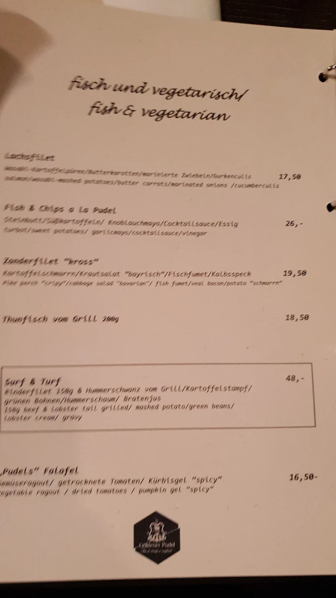 Speisekarte, Goldener Pudel
