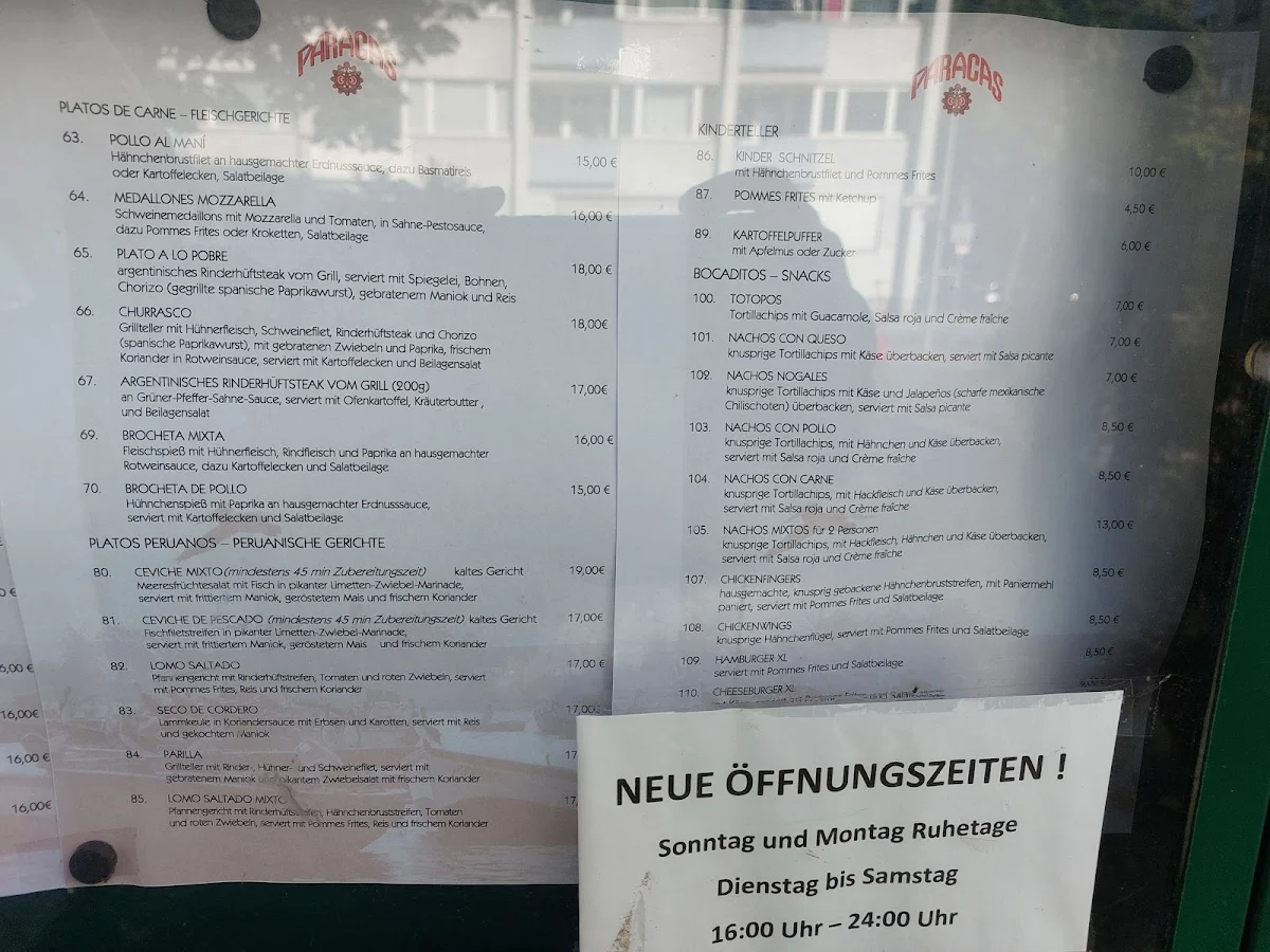 Speisekarte, Paracas I GmbH