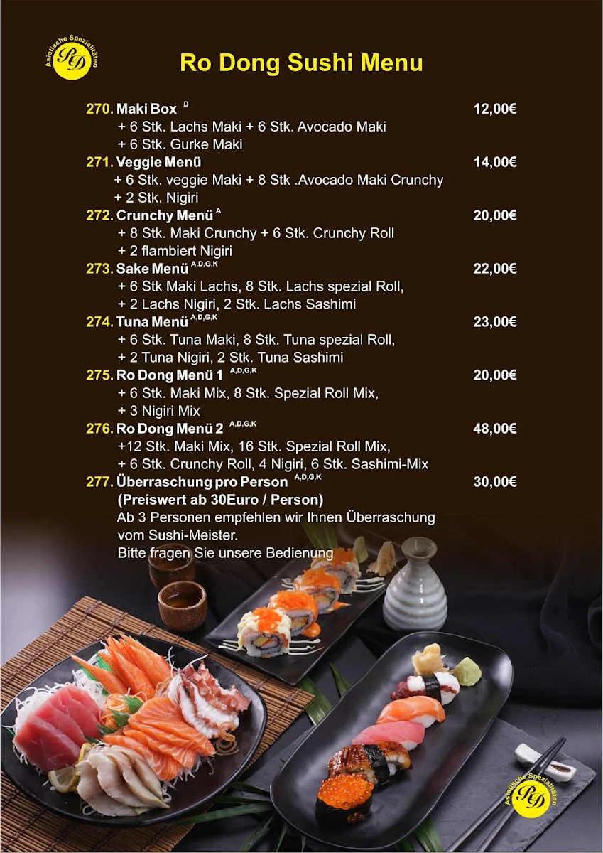 Speisekarte, Ro Dong Restaurant