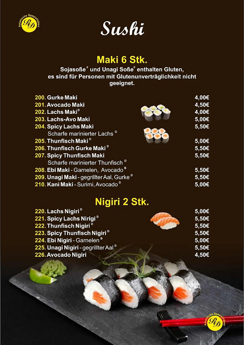 Speisekarte, Ro Dong Restaurant