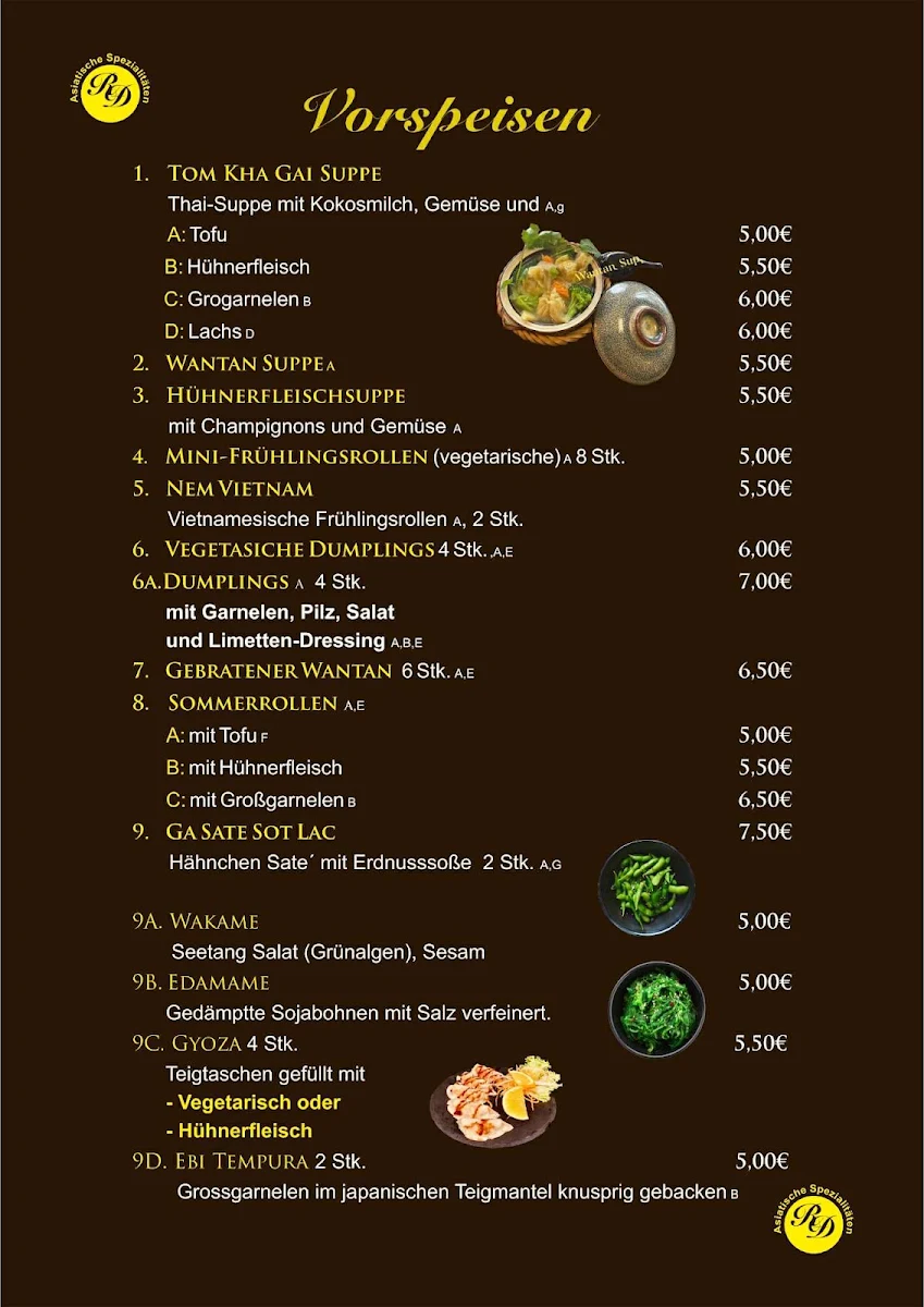 Speisekarte, Ro Dong Restaurant