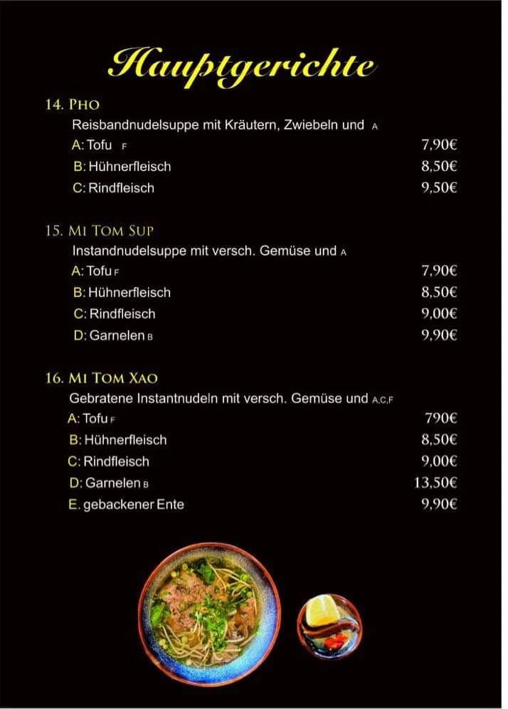 Speisekarte, Ro Dong Restaurant