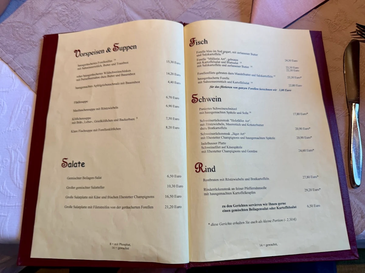 Speisekarte, Flair Hotel Gasthof Hirsch