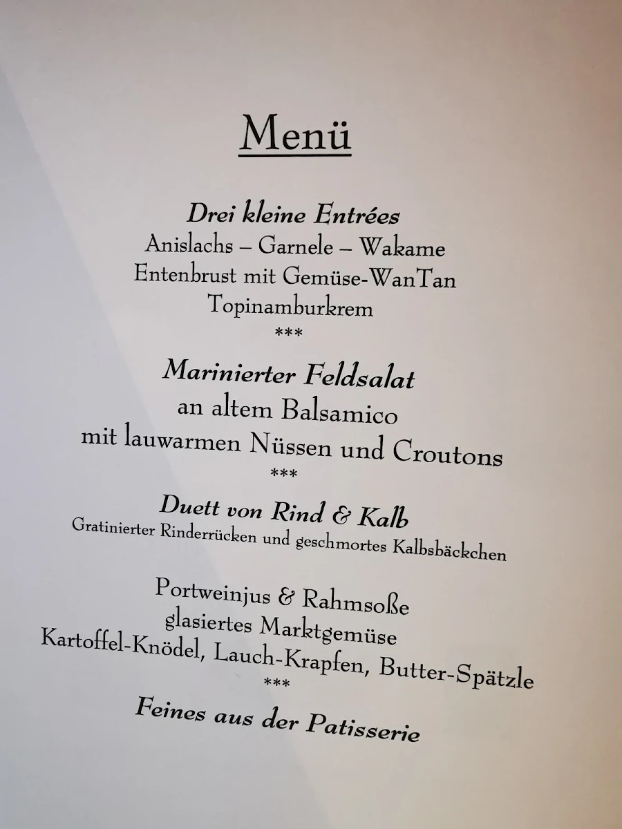 Speisekarte, Hotel Restaurant Talblick