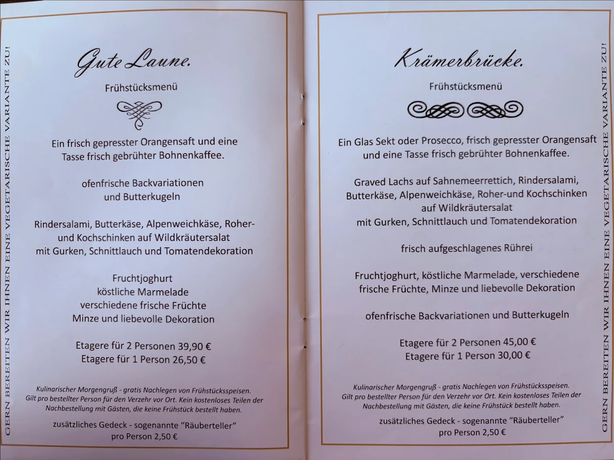 Speisekarte, Krämerbrückencafè