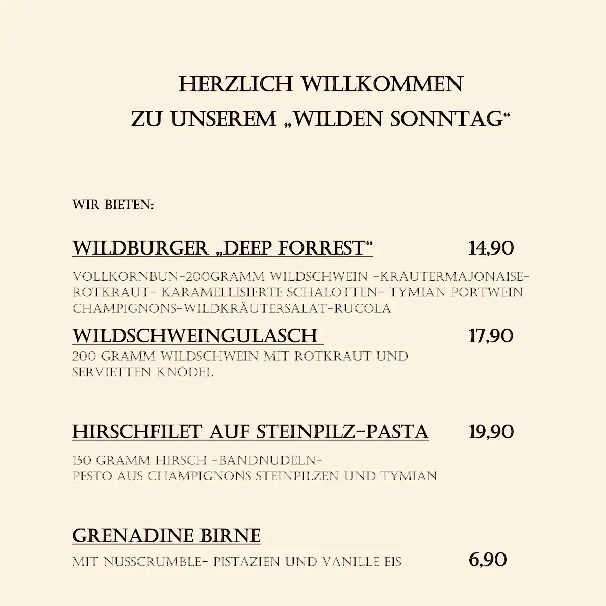 Speisekarte, Gaststätte Zur Linde Siegbach