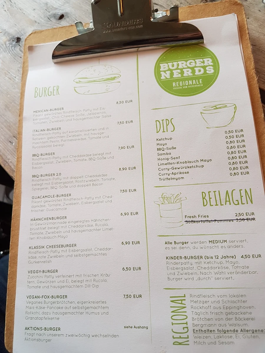 Speisekarte, Burger Nerds Duisburg