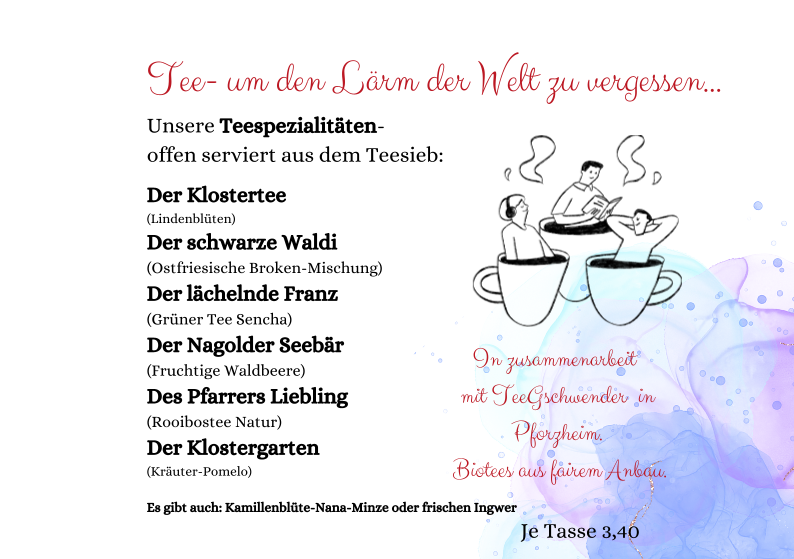 Speisekarte, Café im Kloster