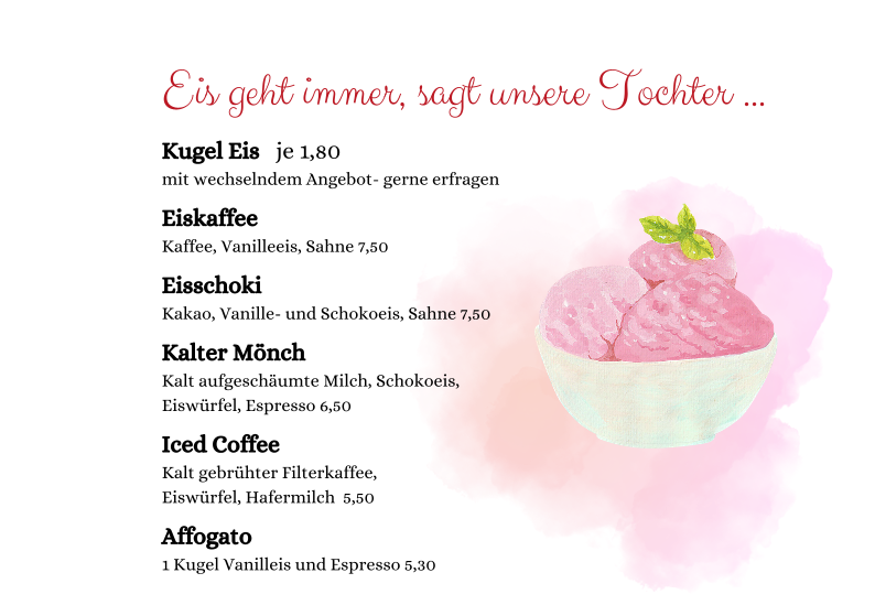 Speisekarte, Café im Kloster