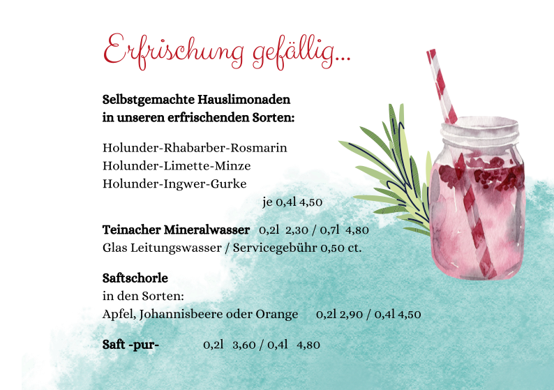 Speisekarte, Café im Kloster