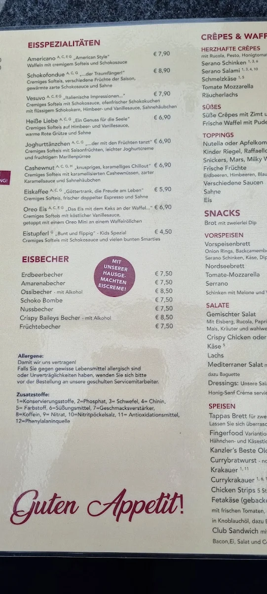 Speisekarte, Strand Café Kanzler