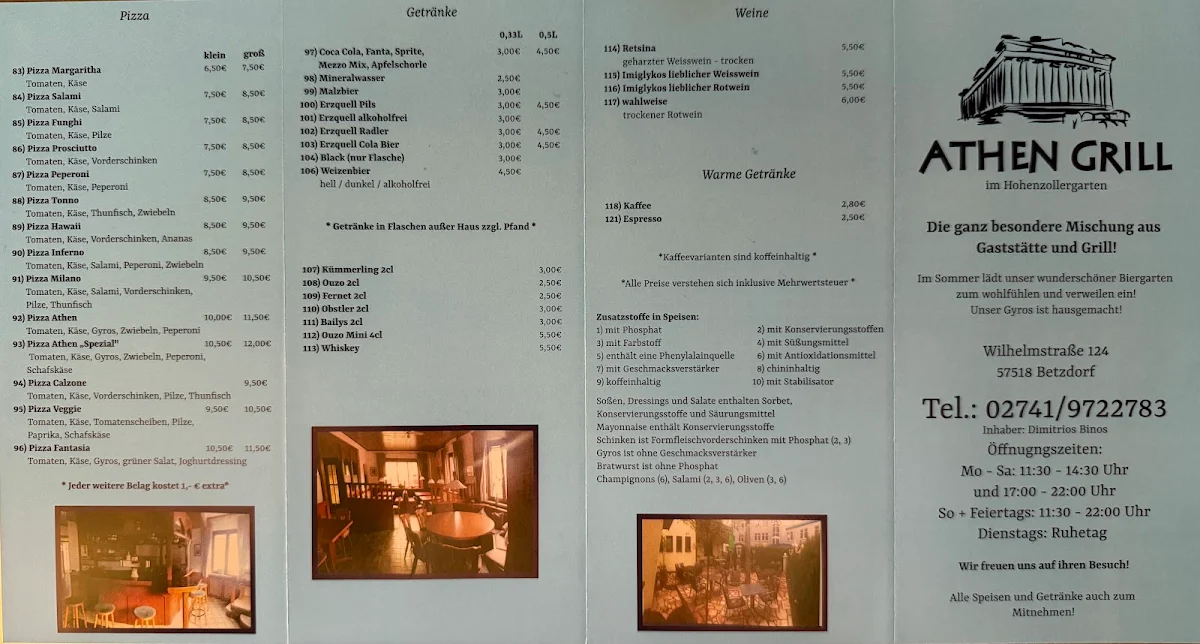 Speisekarte, Athen Grill im Hohenzollerngarten
