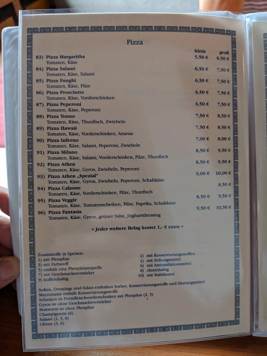 Speisekarte, Athen Grill im Hohenzollerngarten