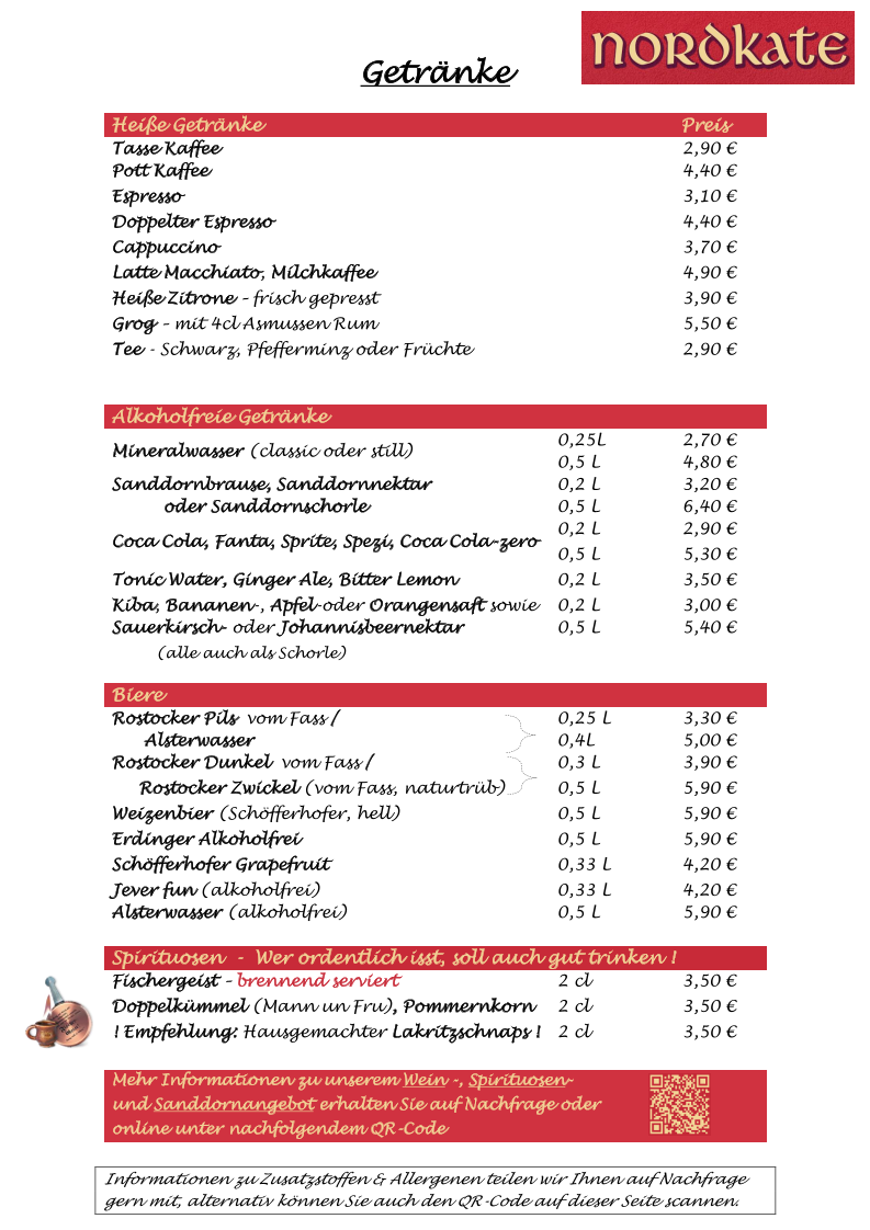 Speisekarte, Nordkate
