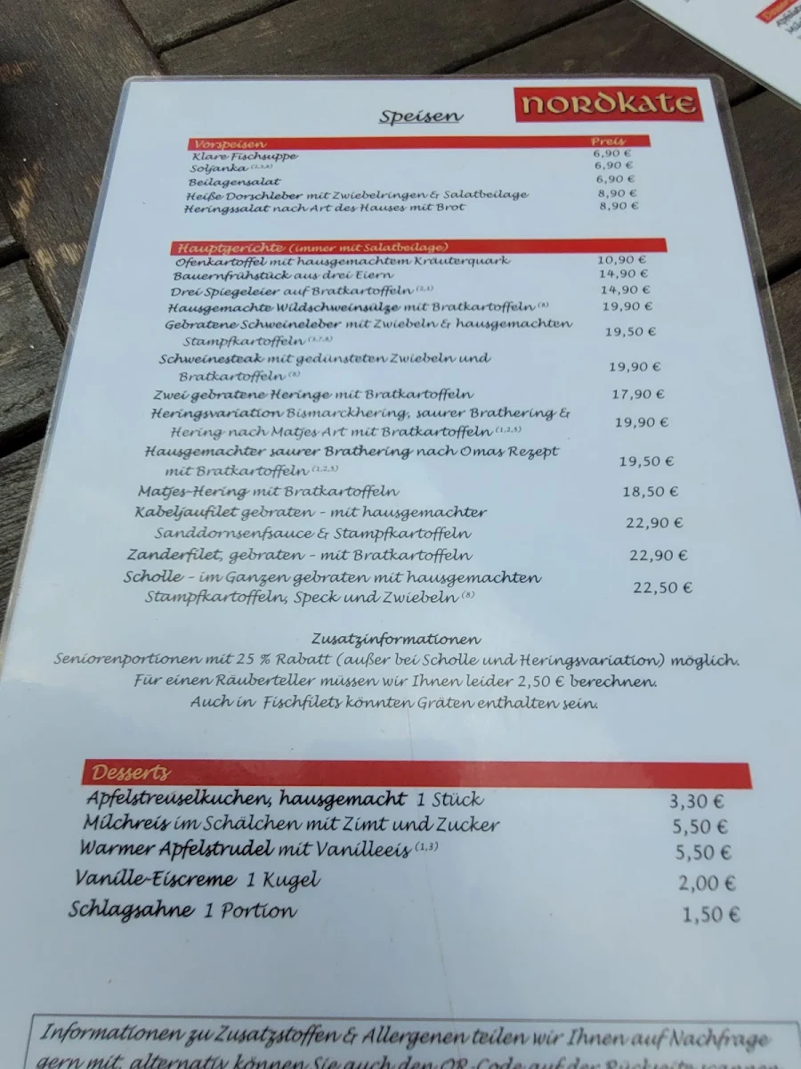 Speisekarte, Nordkate