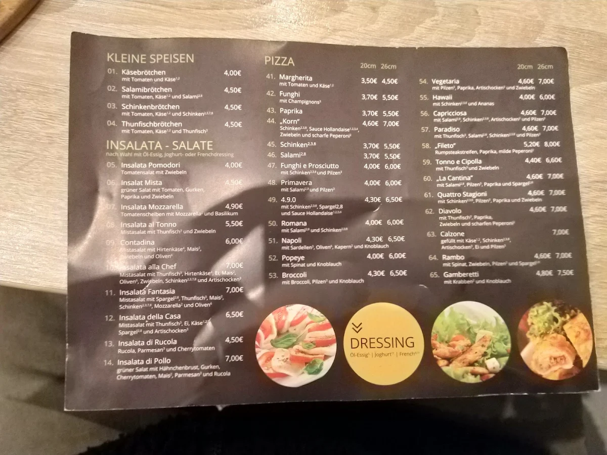 Speisekarte, Pizzeria La Cantina