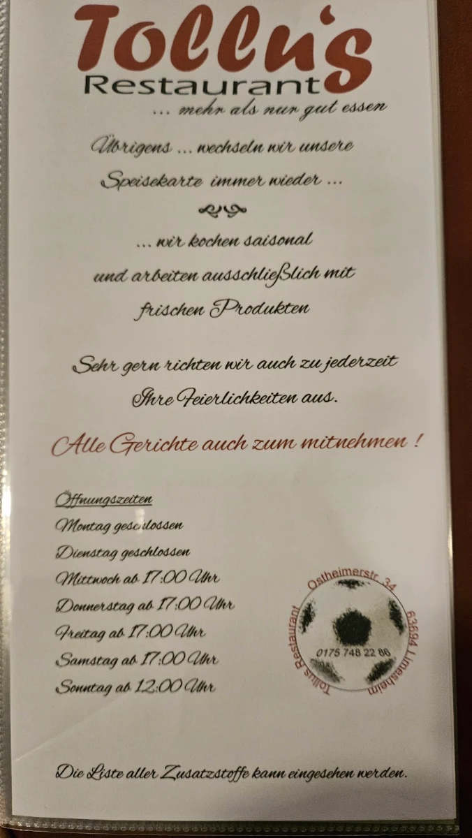 Speisekarte, Tollus