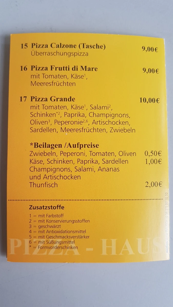 Speisekarte, Pizza-Haus