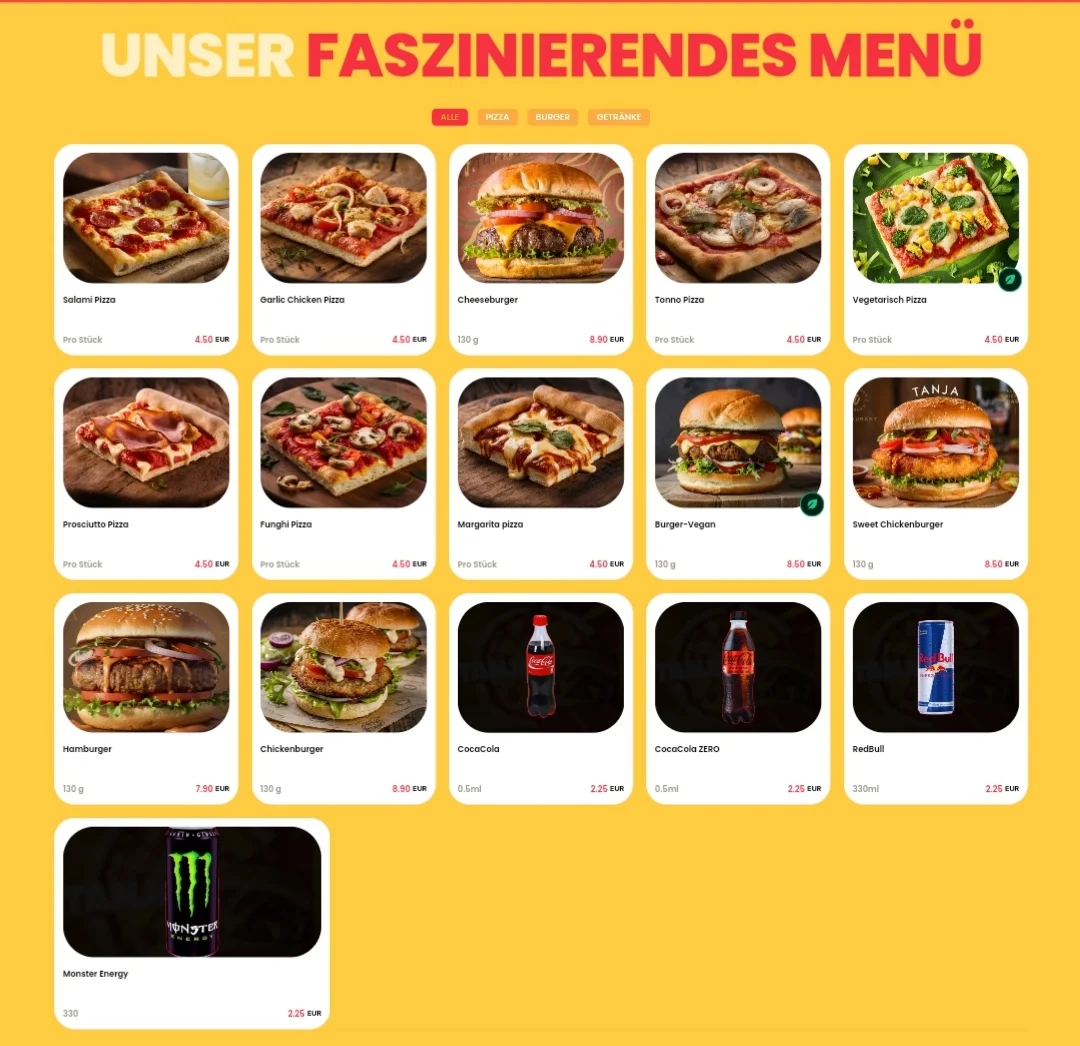 Speisekarte, Tanja Pizza & Burger