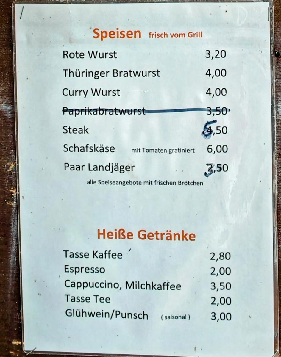 Speisekarte, Kiosk am Kernenturm
