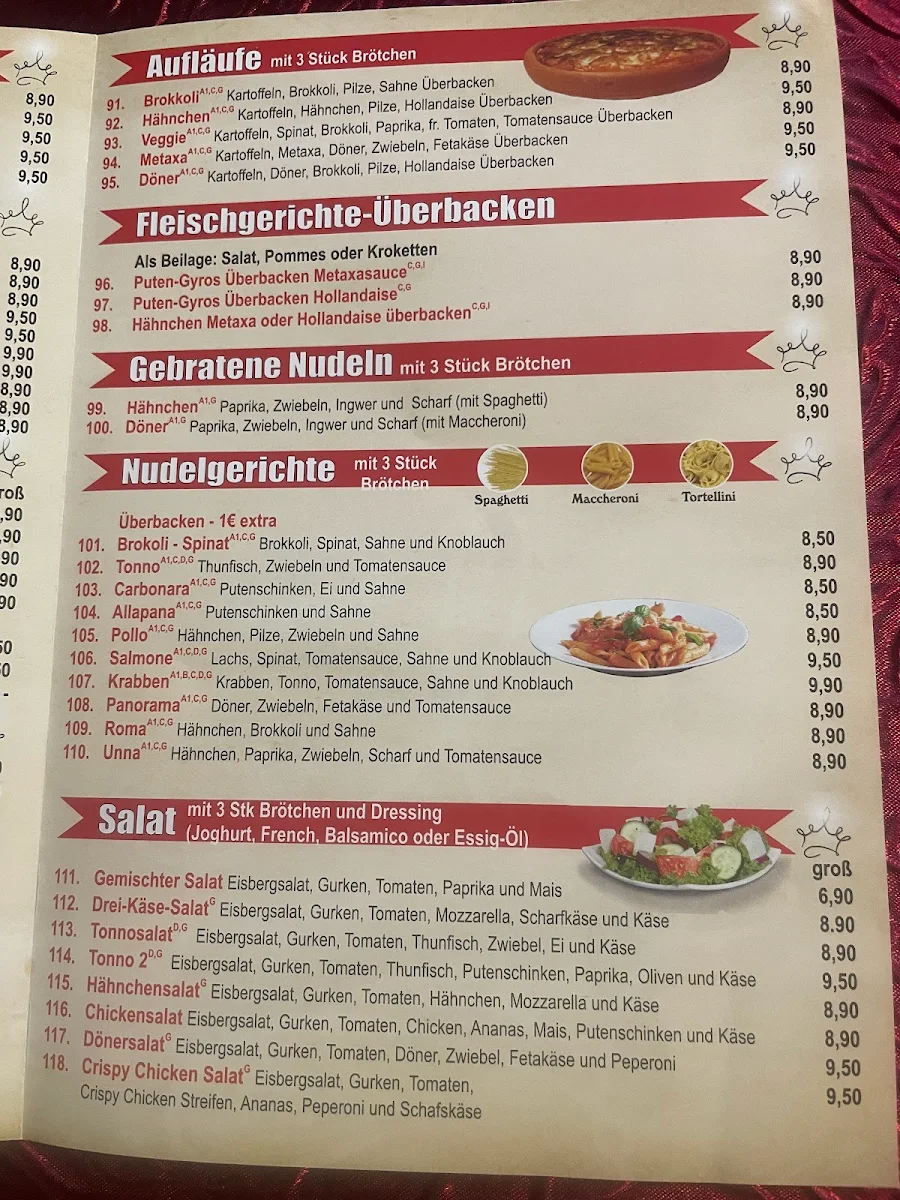 Speisekarte, Pizzeria Panorama