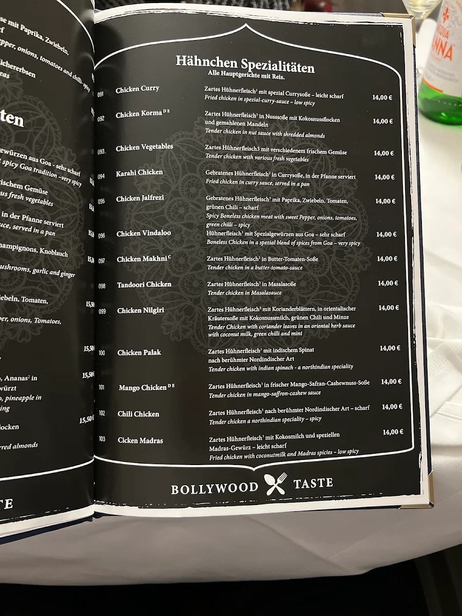 Speisekarte, Bollywood Taste