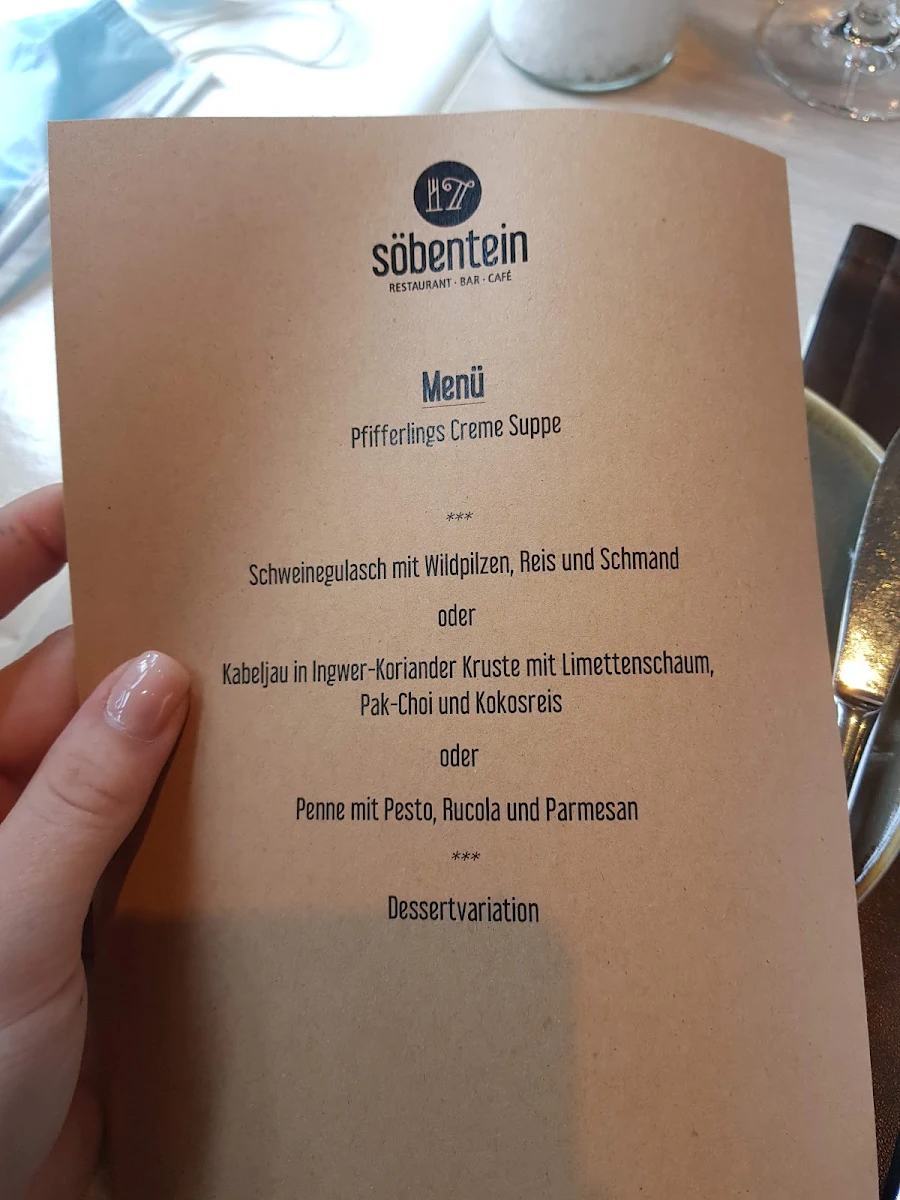 Speisekarte, Restaurant Söbentein