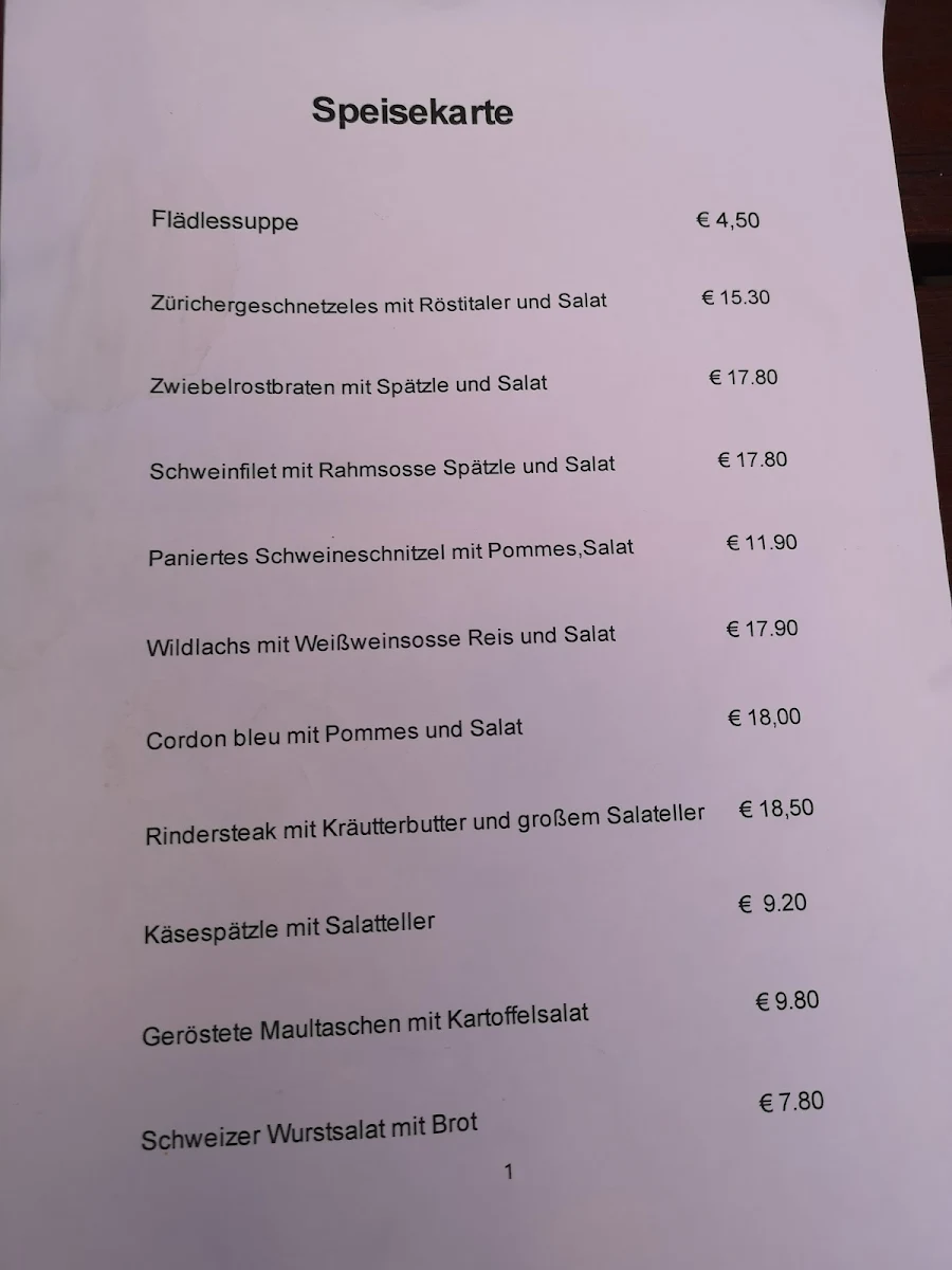 Speisekarte, Wirtshaus zom Schiller