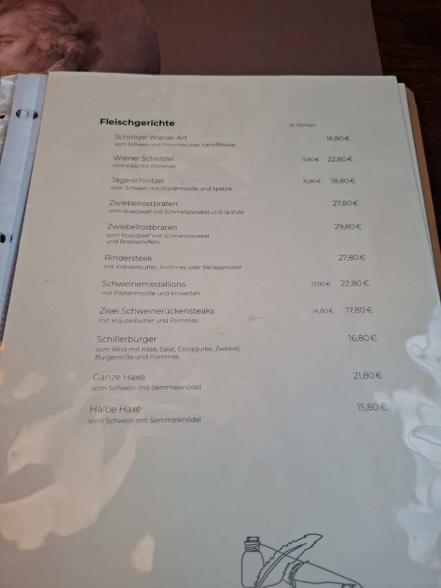 Speisekarte, Wirtshaus zom Schiller