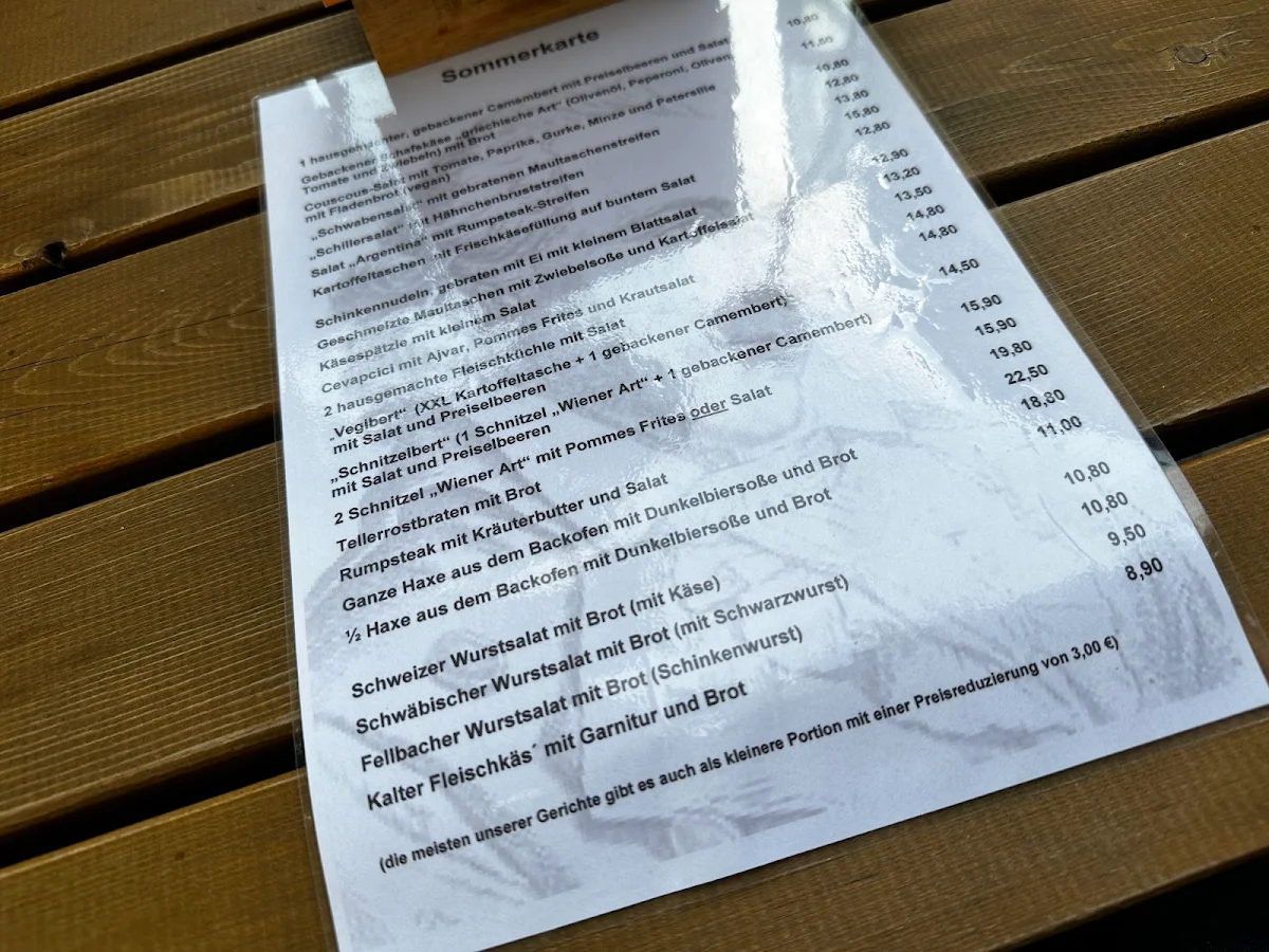 Speisekarte, Wirtshaus zom Schiller