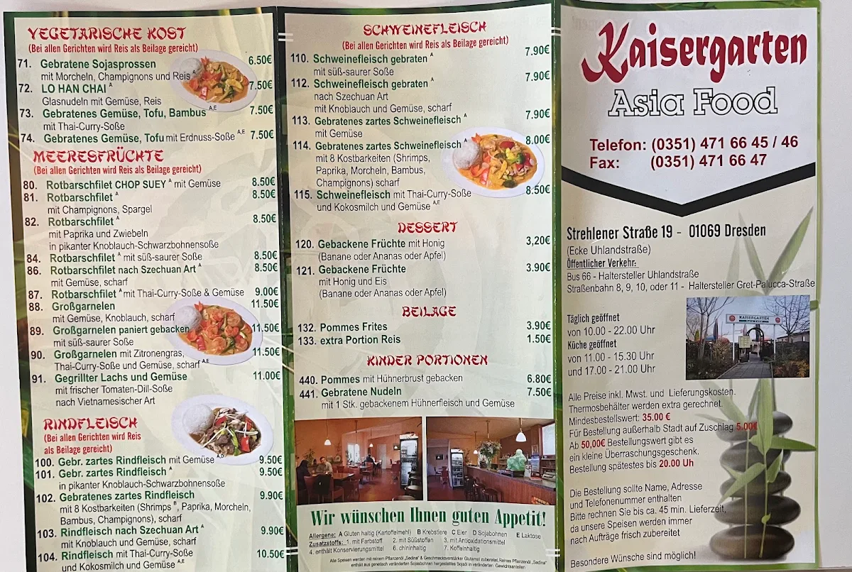 Speisekarte, Kaisergarten