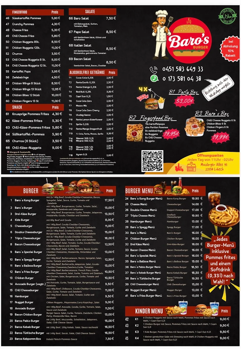 Speisekarte, Baros Burger