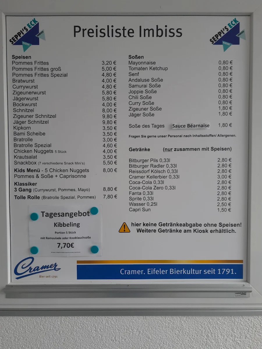 Speisekarte, Seppi's Eck