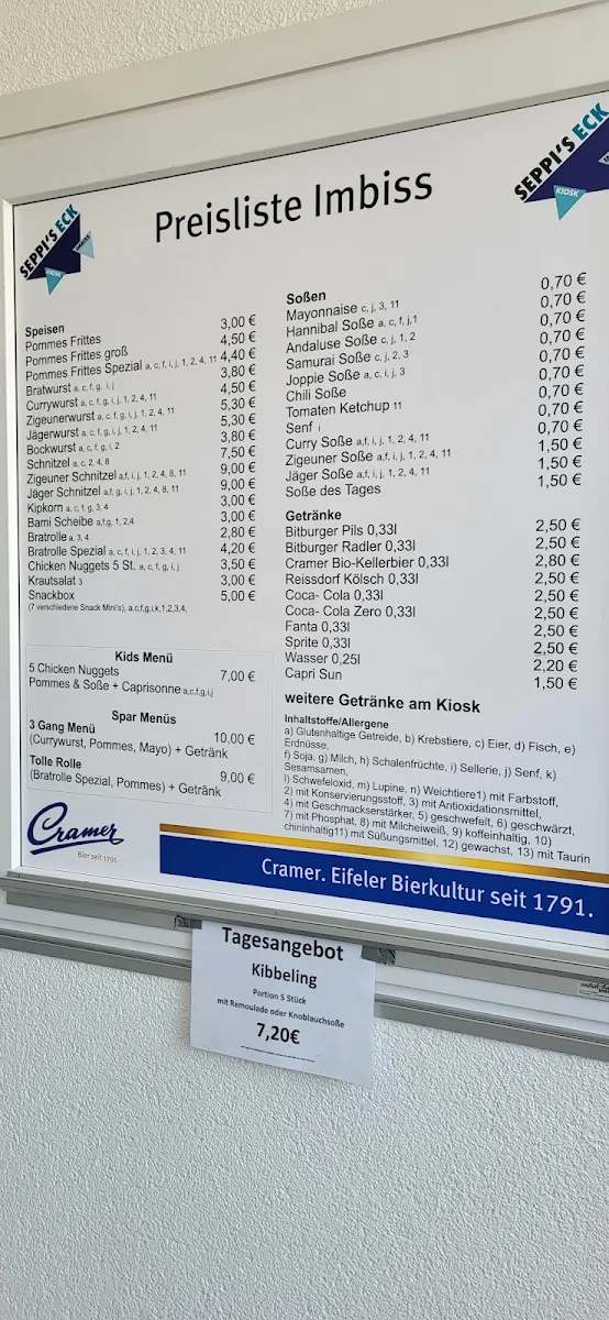 Speisekarte, Seppi's Eck