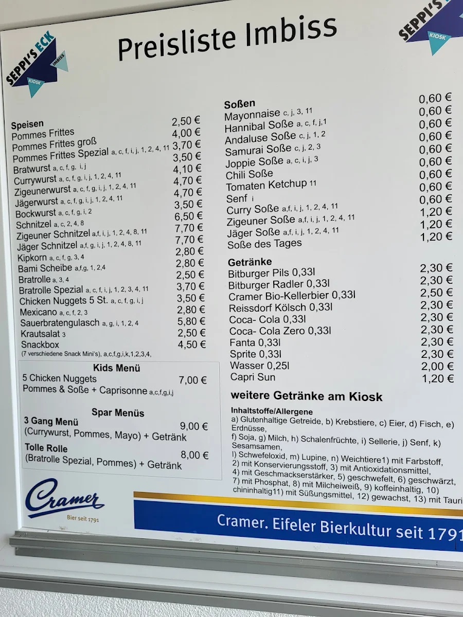 Speisekarte, Seppi's Eck
